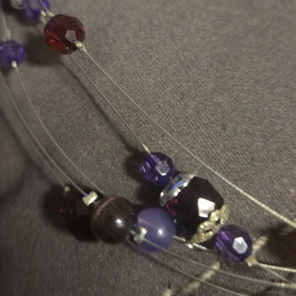 Penningtons Purple Multi-Strand Illusion Necklace & Dangle Earrings Jewelry Set - Picture 6 of 12